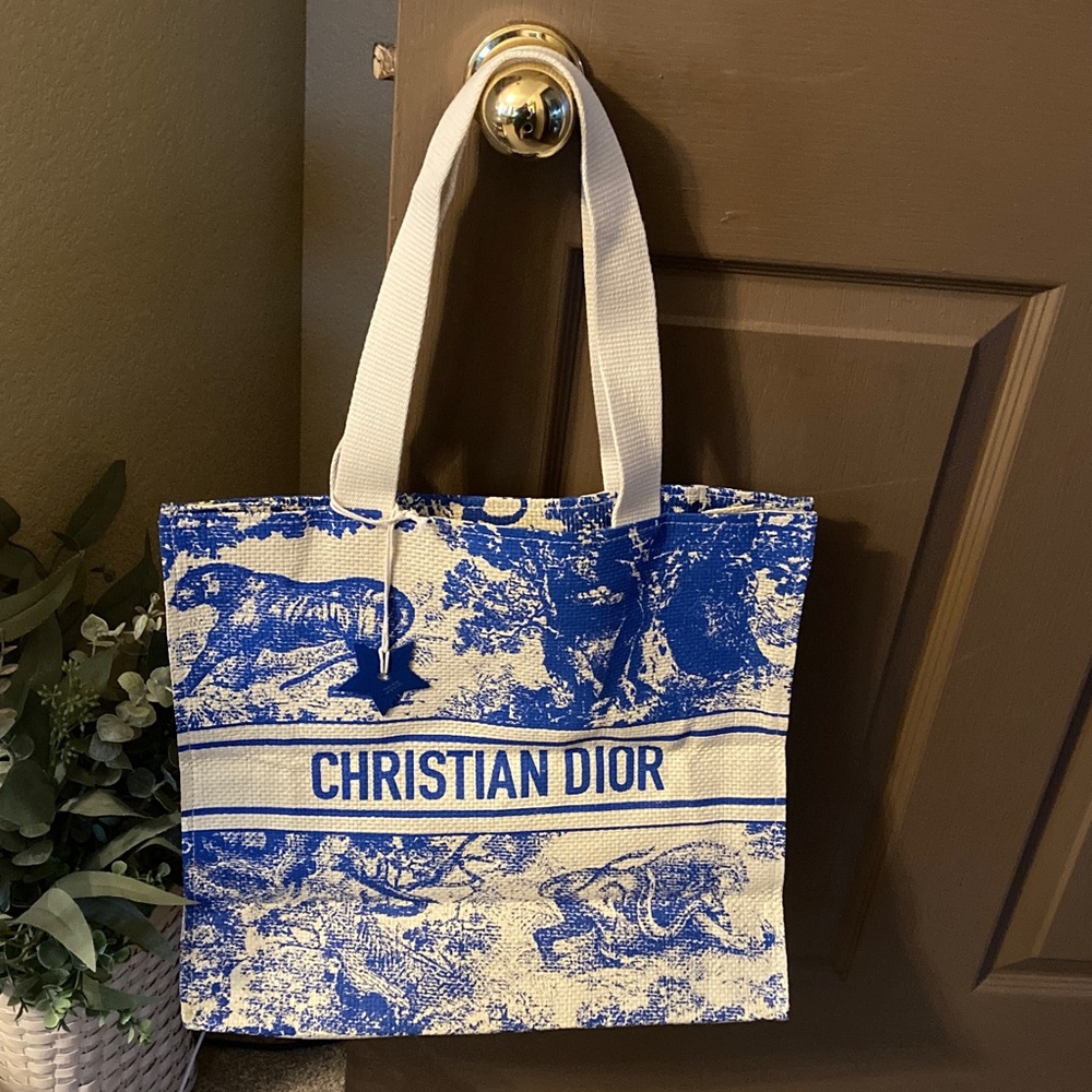 CHRISTIAN DIOR DIORIVIERA Blue Straw Tote with Star Charm NWOT